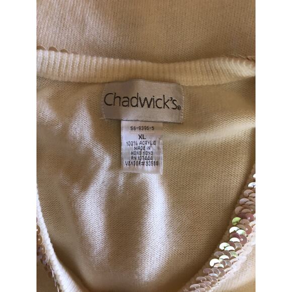 Vintage Cardigan Sweater XL Ivory Sequins Long Sleeve Fairy Coquette Y2K 90s - Picture 5 of 6